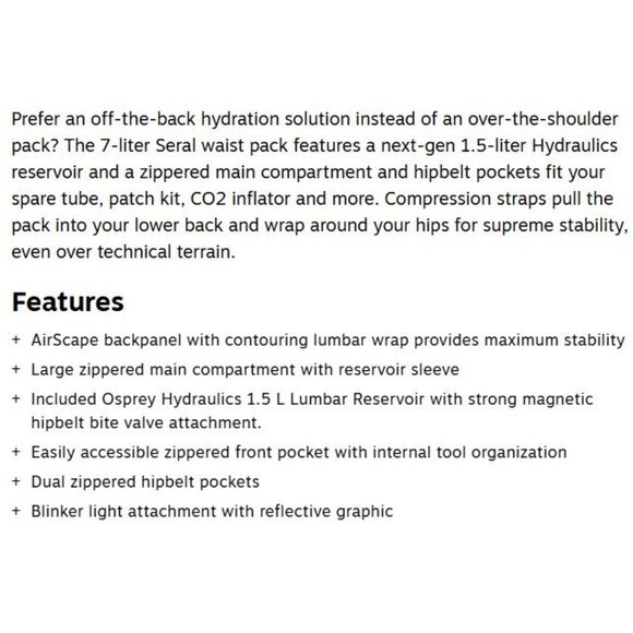 Osprey Seral 7 Black NWT 427 cu Lumbar With Hydration Backpack NWT - Picture 3 of 11